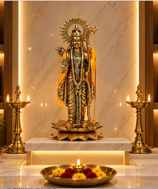 Hastcraft_Lord_Ram_Statue_White_Metal_Golden_Finish_Shri_Ram_Idol_with_Bow_and_Arrow,_Dharma_&_Strength_Symbol_Ram_Murti_for_Décor-Spiritual_Gift_31.5_cm