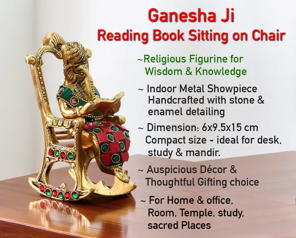 Hastcraft_Metal_Ganesha_Ji_Reading_Book_sitting_on_Chair_with_Handcrafted_Stone_Work_,_Table_Top_Elegant_Decor
