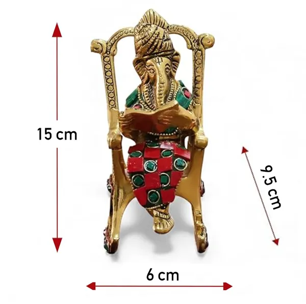 Hastcraft_Metal_Ganesha_Ji_Reading_Book_sitting_on_Chair_with_Handcrafted_Stone_Work_,_Table_Top_Elegant_Decor
