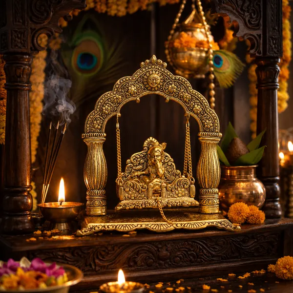Hastcraft_Metal_Jhula_Arched_frame_Pillars_with_Laddu_Gopal_Idol,_Jhula_for_Home_Temple_&_Pooja_Room_|_Traditional_Golden_Finish_I_Festive_&_Religious_Décor