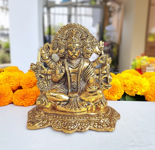 Hastcraft_Metal_Panchmukhi_Hanuman_Idol_Gold_Finish_Bajrangbali_Ji__|_5_Face_Hanuman_Ji_Religious__Statue_Decorative_Murti,_Showpiece_Figurine_|_14.5_cm_Ht