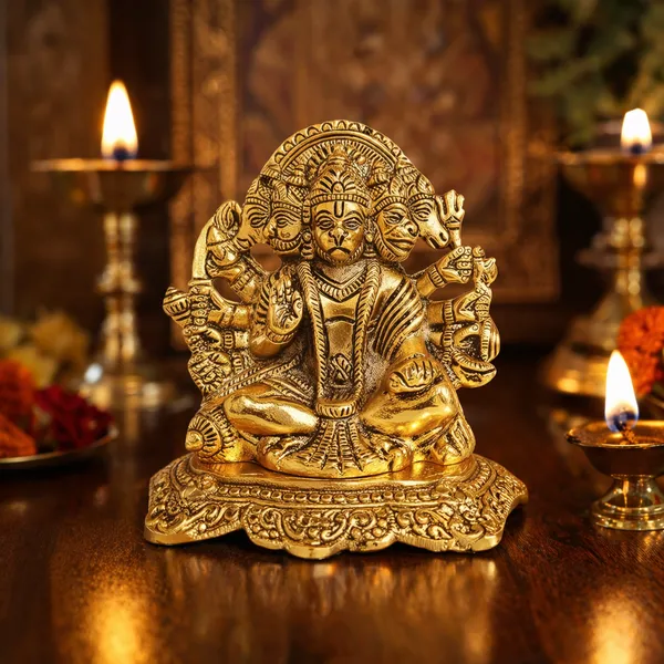Hastcraft_Metal_Panchmukhi_Hanuman_Idol_Gold_Finish_Bajrangbali_Ji__|_5_Face_Hanuman_Ji_Religious__Statue_Decorative_Murti,_Showpiece_Figurine_|_14.5_cm_Ht