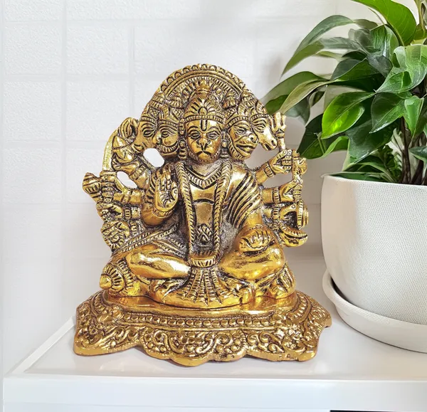 Hastcraft_Metal_Panchmukhi_Hanuman_Idol_Gold_Finish_Bajrangbali_Ji__|_5_Face_Hanuman_Ji_Religious__Statue_Decorative_Murti,_Showpiece_Figurine_|_14.5_cm_Ht