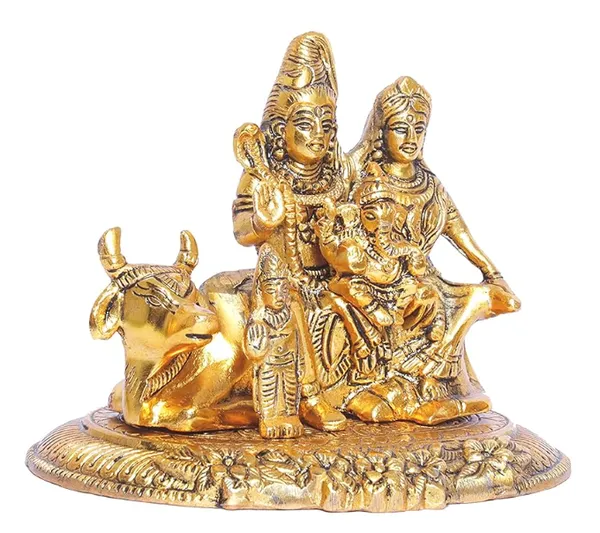 Hastcraft_Metal_Shiv_Parivar_Idol_|_Lord_Shiva_Parvati_Ganesha_Kartikeya_with_Nandi_|_Gold_Finish,_God_Statue_for_Home_&_Office