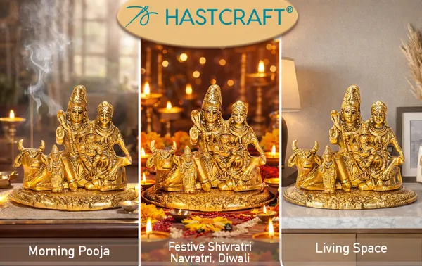 Hastcraft_Metal_Shiv_Parivar_Idol_|_Lord_Shiva_Parvati_Ganesha_Kartikeya_with_Nandi_|_Gold_Finish,_God_Statue_for_Home_&_Office