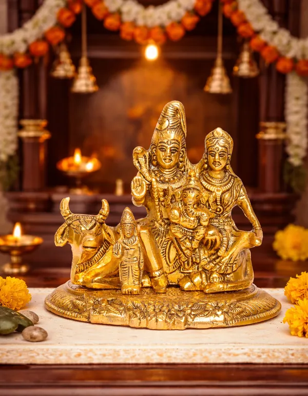 Hastcraft_Metal_Shiv_Parivar_Idol_|_Lord_Shiva_Parvati_Ganesha_Kartikeya_with_Nandi_|_Gold_Finish,_God_Statue_for_Home_&_Office