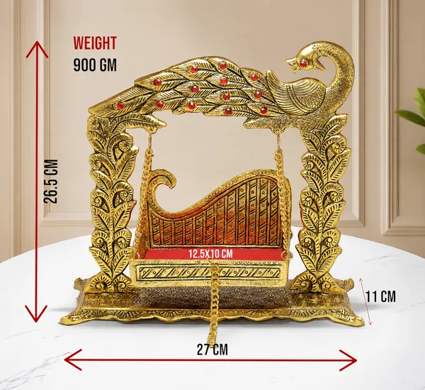 Hastcraft_Peacock_Design_Metal_Jhula_for_Laddu_Gopal_Ji_|__Traditional_Golden_Hanging_Swing_Cradle_I_Home_Temple_&_Festive_Decor_|_Gold_Finish