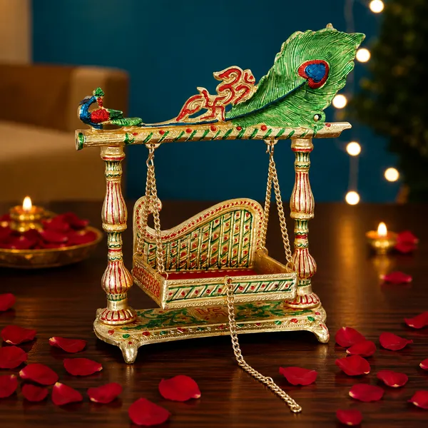 Hastcraft_Peacock_Om_&_Swastik_Design_Laddu_Gopal_Jhula_|_Handcrafted_Decorative_Krishna_Jhula_for_Home_Mandir,_Janmashtami_&_Festive_Décor_Multicolor