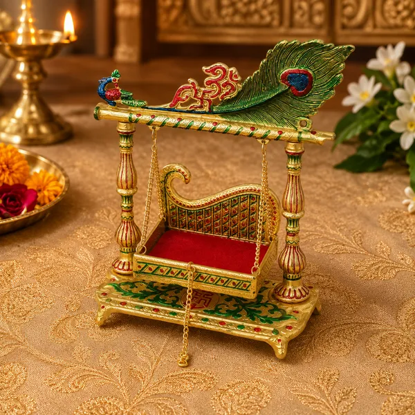 Hastcraft_Peacock_Om_&_Swastik_Design_Laddu_Gopal_Jhula_|_Handcrafted_Decorative_Krishna_Jhula_for_Home_Mandir,_Janmashtami_&_Festive_Décor_Multicolor