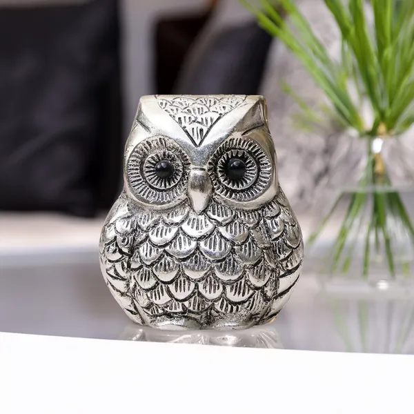 Hastcraft_Premium_Silver_Metal_Owl_Showpiece,_Decorative_Paperweight_for_Home_&_Office
