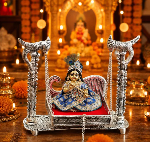 Hastcraft_Royal_Parrot_Design_Metal_Hindola_Jhula_for_Laddu_Gopal_Ji_|_Krishna_Bal_Gopal_Palna_Curve_Shape_|_Decorative_Mandir_Pooja_Swing_|_Silver_Finish