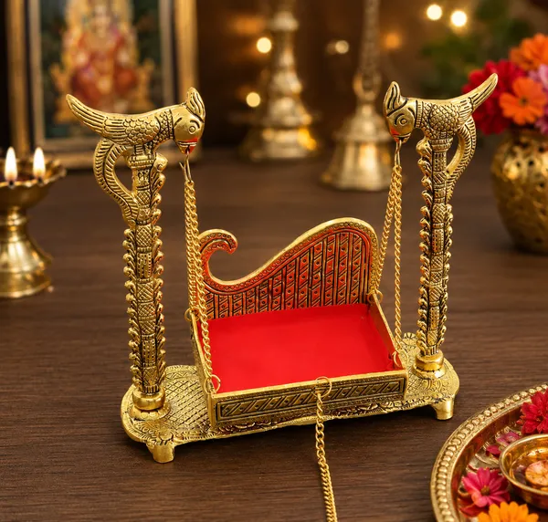 Hastcraft_Parrot_Design_Metal_Hindola_Jhula_for_Laddu_Gopal_Ji_|_Krishna_Bal_Gopal_Palna_-Curve_Shape_|_Decorative_Mandir_Pooja_Swing_|_Gold_Finish