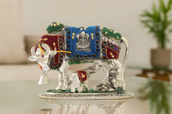 Silver_Metal_Premium_&_Elegant_Kamdhenu_Cow_With_Calf
