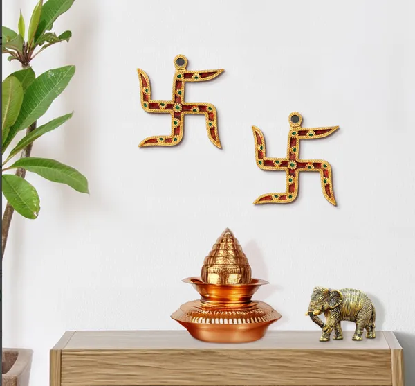 Hastcraft_Metal_Swastik_Wall_Hanging_with_Red_Green_Meenakari_Work,_Gold_Plated_Showpiece_for_Home_Décor_and_Auspicious_Gift_(Set_of_2)