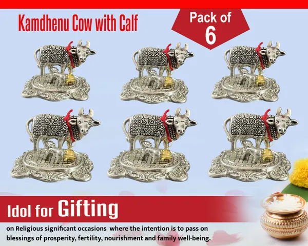 Metal_Kamdhenu_Cow_with_Calf_Idol_in_Silver_Finish_Small_Statue_for_Home_Showpiece_&_Return_Gift_-PACK_of_6