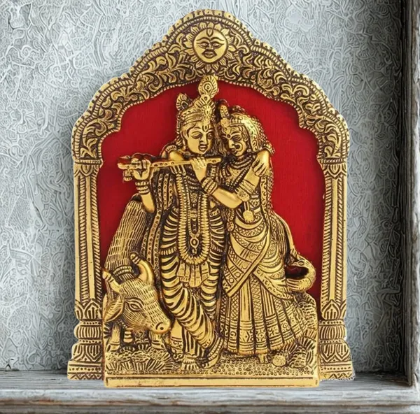 Gold_Antique_Metal_Premium_&_Elegant_Radha_Krishna_With_Cow_Wall_Hanging