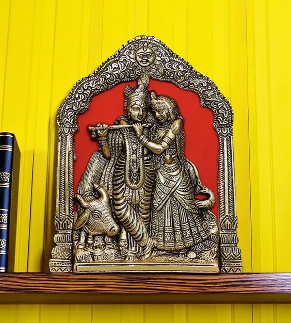 Gold_Antique_Metal_Premium_&_Elegant_Radha_Krishna_With_Cow_Wall_Hanging