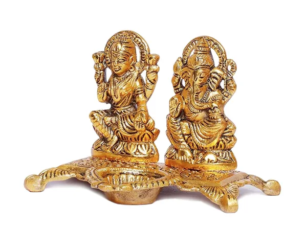 Gold_Metal_Premium_&_Elegant_Lakshmi-Ganesh_Idol_With_Diya