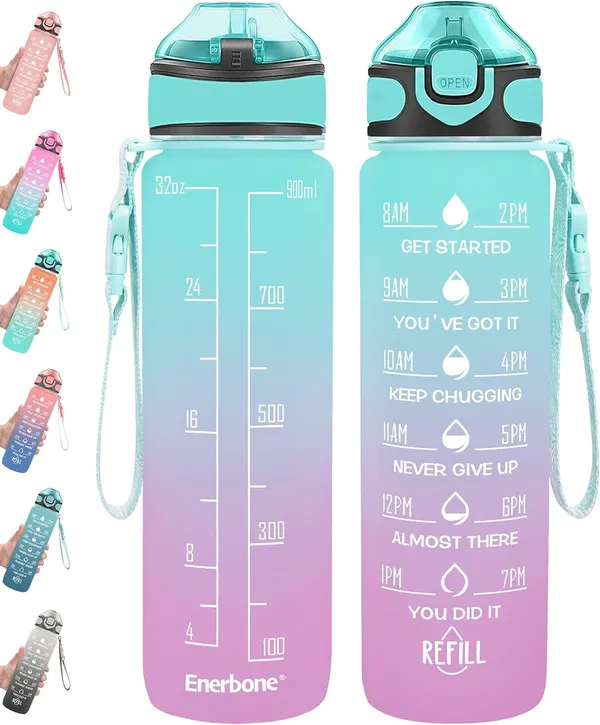 HEALTHIFY_Unbreakable_Plastic_Water_Bottle_1_Litre_with_Motivational_Time_Marker,_Leakproof,_BPA-Free,_Non-Toxic_Water_bottle_for_gym,_Office,_Time_Measurement_(Green_-_Purple)_pack_1