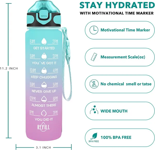 HEALTHIFY_Unbreakable_Plastic_Water_Bottle_1_Litre_with_Motivational_Time_Marker,_Leakproof,_BPA-Free,_Non-Toxic_Water_bottle_for_gym,_Office,_Time_Measurement_(Green_-_Purple)_pack_1