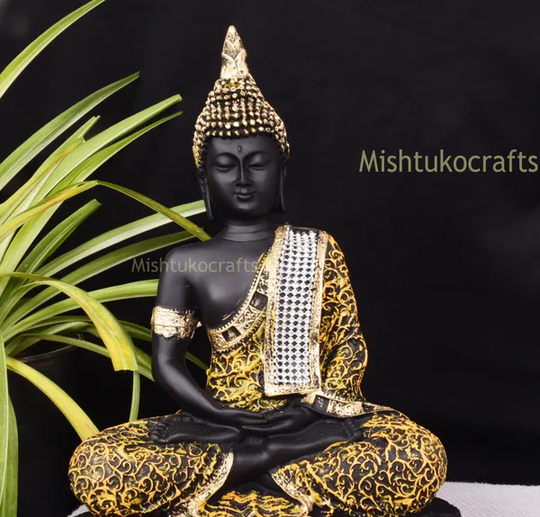 Orange_&_Black_Polyresin_Premium_&_Elegant_Buddha_Statue