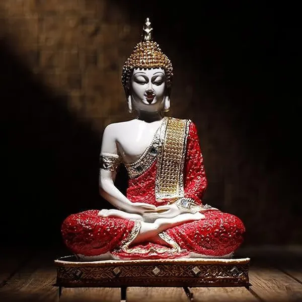 White_&_Red_Resin_Premium_&_Elegant_Buddha_Statue