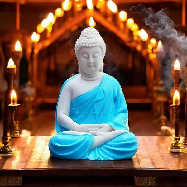 White_&_Blue_Resin_Premium_&_Elegant_Buddha_Statue