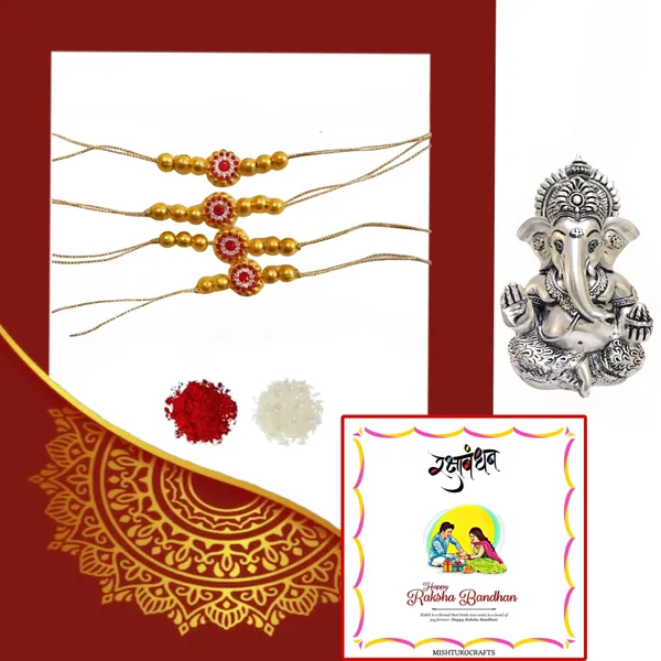 Silver_Assorted_Premium_&_Elegant_Rakhi_&_Showpiece_(Pack_Of_4)