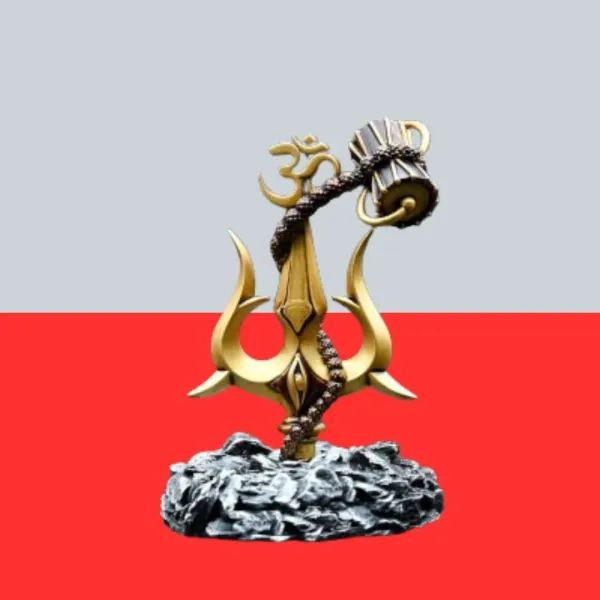 Gold_&_Silver_Resin_Premium_&_Elegant_Lord_Shiva_Trishul_With_Damru_Statue