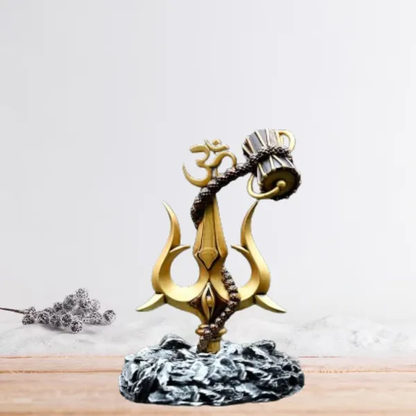Gold_&_Silver_Resin_Premium_&_Elegant_Lord_Shiva_Trishul_With_Damru_Statue