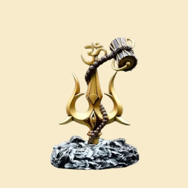 Gold_&_Silver_Resin_Premium_&_Elegant_Lord_Shiva_Trishul_With_Damru_Statue