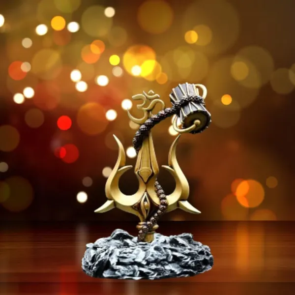 Gold_&_Silver_Resin_Premium_&_Elegant_Lord_Shiva_Trishul_With_Damru_Statue