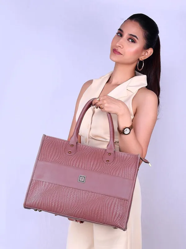 Chocolate_Azure_-_Premium_Vegan_Leather_Tote_Bag_For_Women_|_Stylish_Handbag/Shoulder_Bag_With_Zip_|_Office,_Casual,_College_Use_|_Detachable_Sling,_Handcrafted_(Chocolate_Azure)