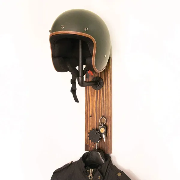 Wood_&_Metal_Helmet/Jacket_Hanger__Heavy-duty_wall_mount_with_multi-purpose_hooks