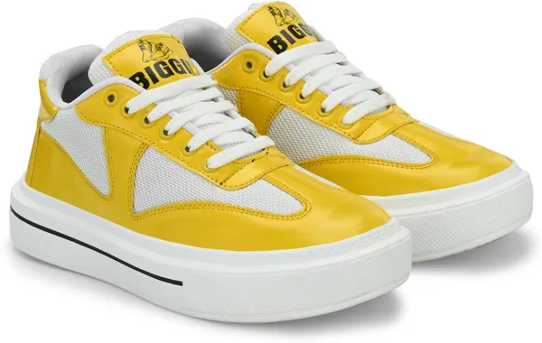 Yellow_Patent_Leather_Casual_Sneakers_Shoes_For_Men