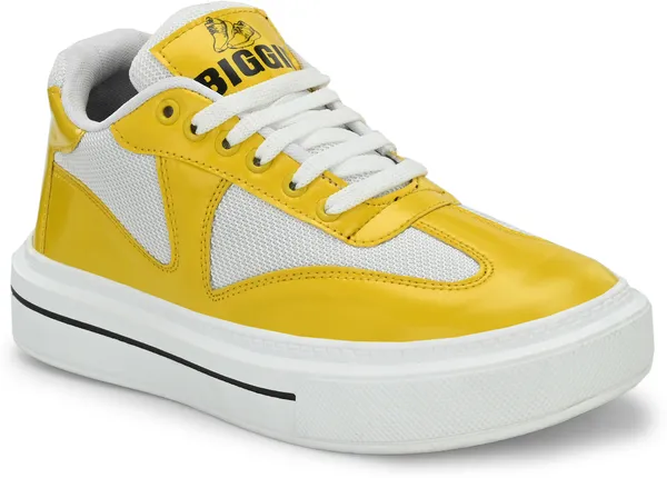 Yellow_Patent_Leather_Casual_Sneakers_Shoes_For_Men
