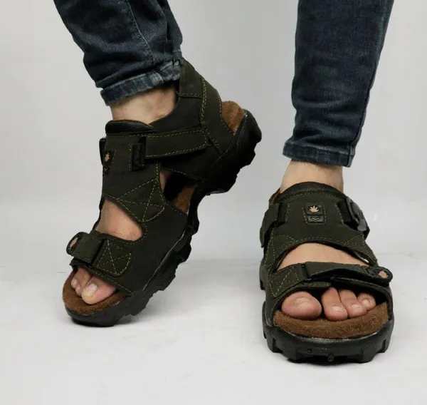 Olive_Synthetic_Leather_Party_Sandal_For_Men