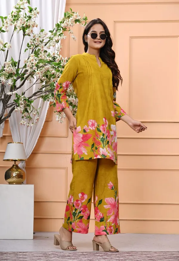 Mustard_Blossom_Printed_Cotton_Kurta_Set_For_Women