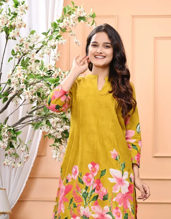 Mustard_Blossom_Printed_Cotton_Kurta_Set_For_Women