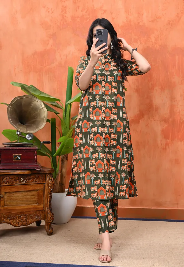 Olive_Green_Ethnic_Printed_Cotton_Cord__Set_For_Women