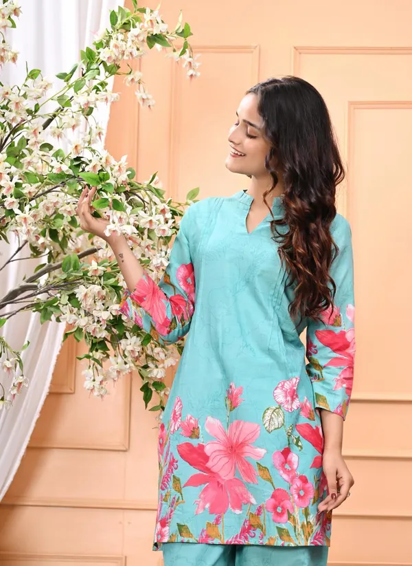 Sky_Blue_New_Trending_Short_Cord_Set_With_Pant_For_Women