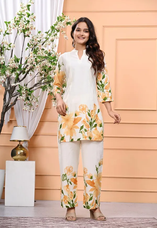 White_New_Trending_Short_Kurti_With_Pant_For_Women