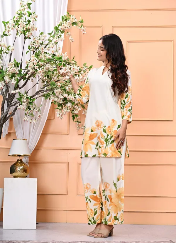 White_New_Trending_Short_Kurti_With_Pant_For_Women