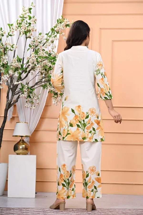 White_New_Trending_Short_Kurti_With_Pant_For_Women