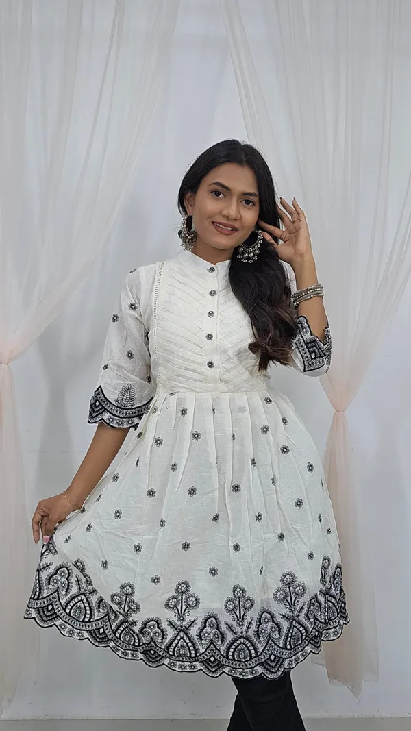 Ivory_&_Black_Embroidered_Tunic_With_High_Collar