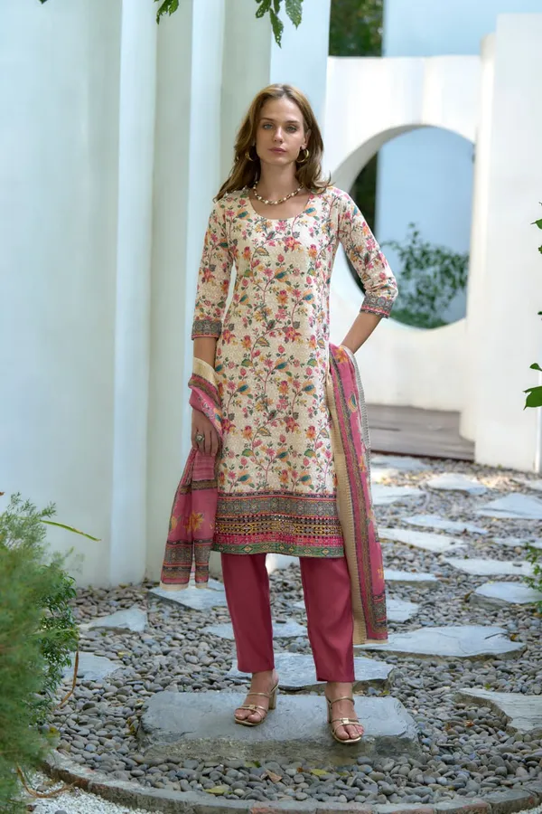 White_&_Pink_Summer_Kurti_Set_With_Light_Butti_Organza_Charm_For_Women