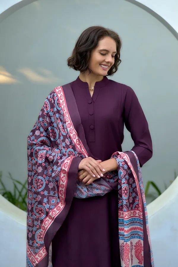 Purple_Straight-Cut_Kurti_Set_With_Butti_Organza_Finish_For_Women