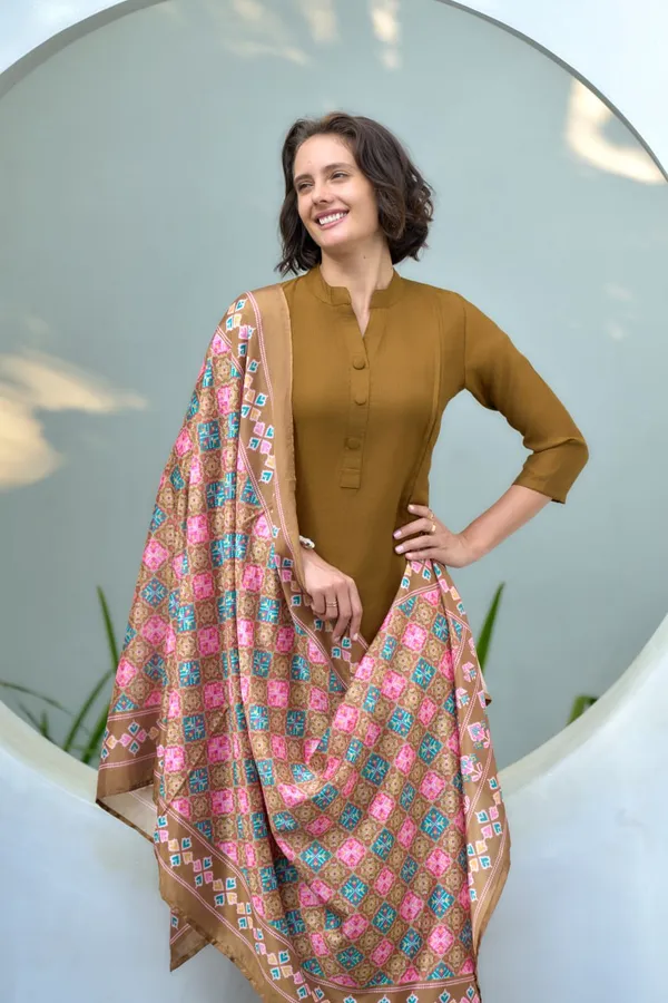 Dark_Mustard_Embroidered_Vatican_Kurti_Set_With_Light_Organza_Dupatta_For_Women
