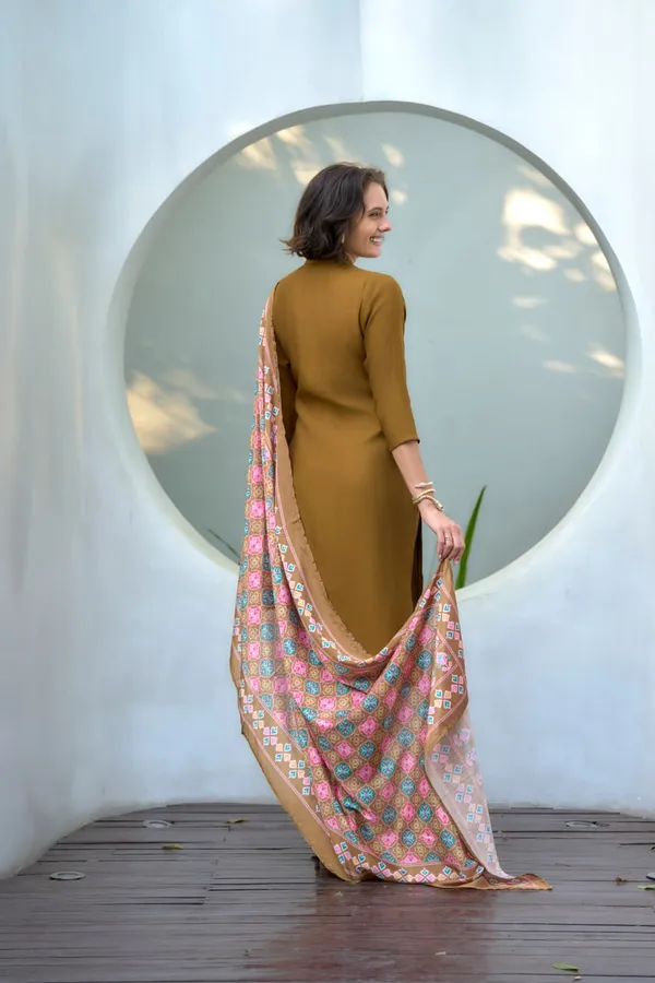 Dark_Mustard_Embroidered_Vatican_Kurti_Set_With_Light_Organza_Dupatta_For_Women