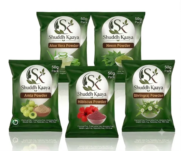 Shuddh_Kaaya_Aloe_Vera_Neem_Amla_Hibiscus_Bhringraj_Powder_Set_Pack_Of_5